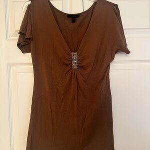 Express Brown Blouse with Embellished Accent